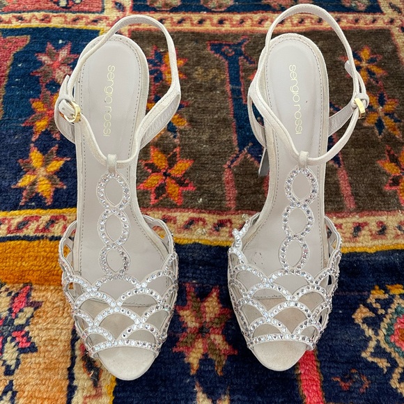 Sergio Rossi Suede and Crystal T Strap Heels Size 39 - Picture 3 of 11